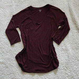 A.n.a Vintage Women Burgundy & Black Striped Top 3/4 length sleeve Sz Petite M